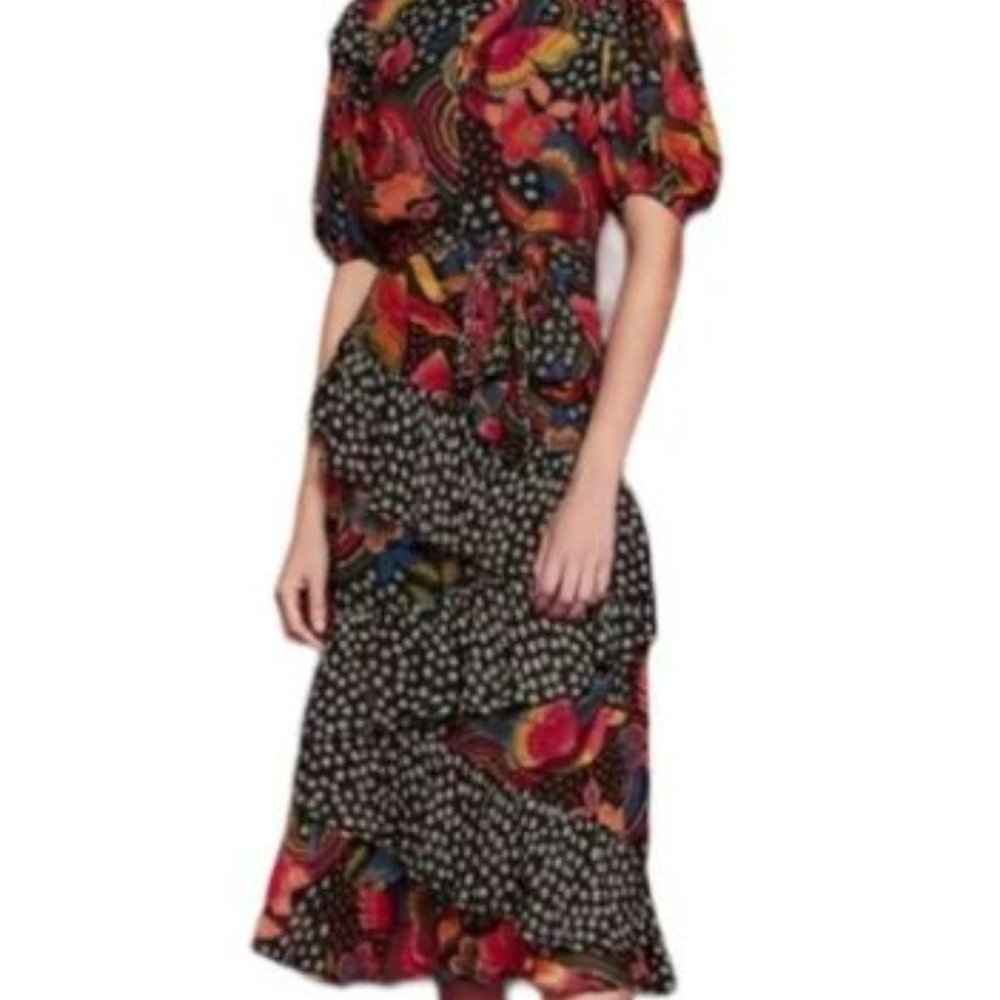 Farm Rio Black Toucanfly Midi Dress, Size XSmall